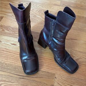 Vintage Via Spiga Dark Brown Roby T.Moro Leather English Calf Mid-Heel Boots